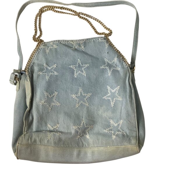 INC Kadi Twill Distressed Denim Light Blue Embellished Tote Satchel Bag - Picture 4 of 12